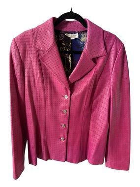 NWOT St John Sport Vibrant Pink Perforated Leather Blazer Sz L